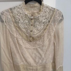 Silky cotton and lace embroidered cream blouse